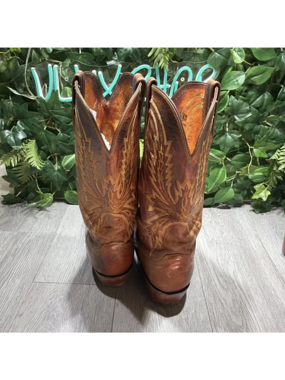 Lucchese 1883 Distressed Brown Leather Snip Toe Western Cowboy Boots Men 10.5 D